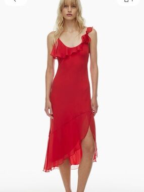 Aritzia Red Engage Ruffle-Trim Midi Dress